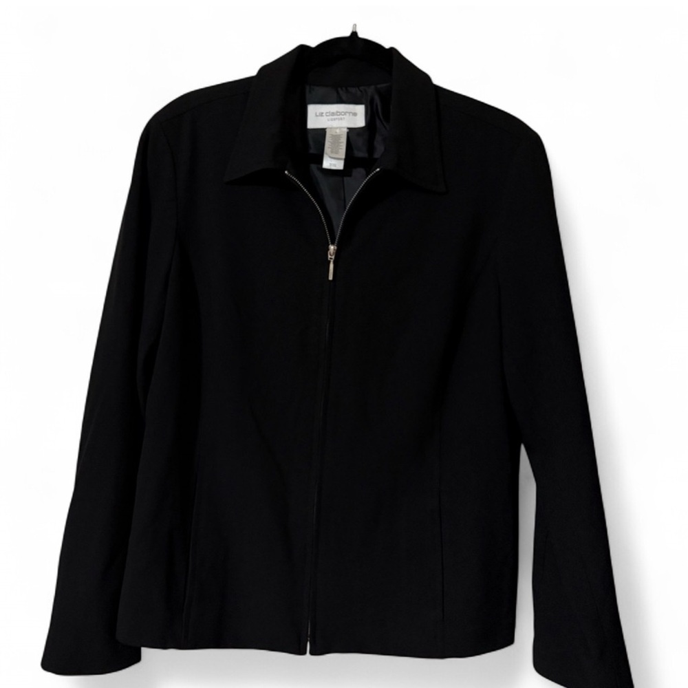 Liz Claiborne Lizsport Black Zip-Up Lightweight Blazer Jacket - Size L
